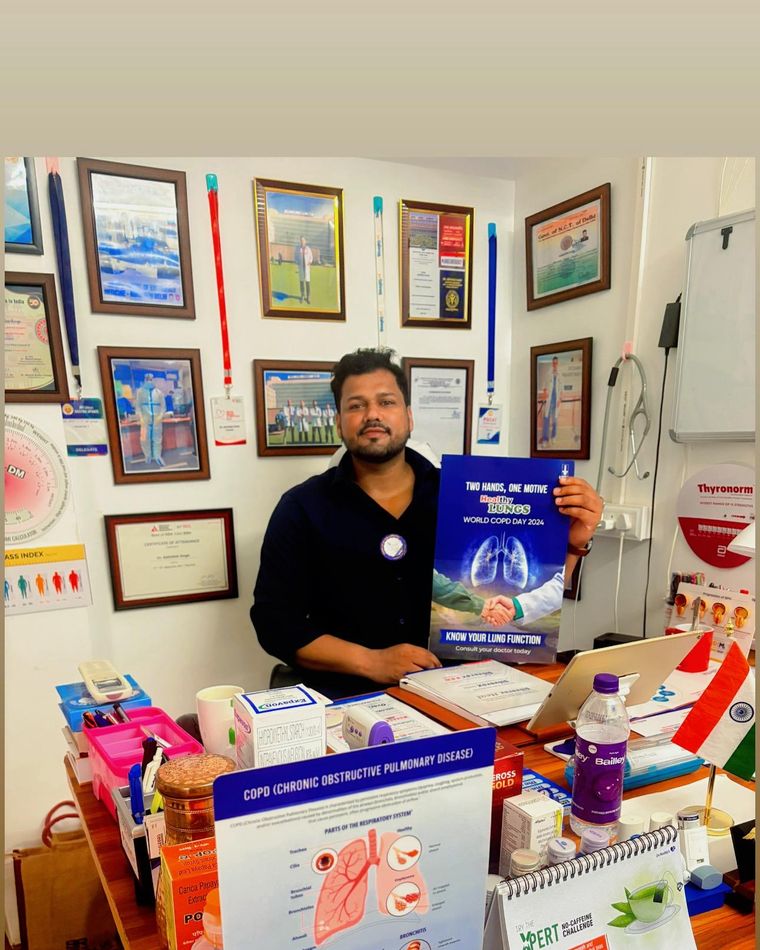 Dr. Abhishek Singh, MD MBBS — AIIMS-trained heart and diabetes specialist, in his clinic in Saharsa